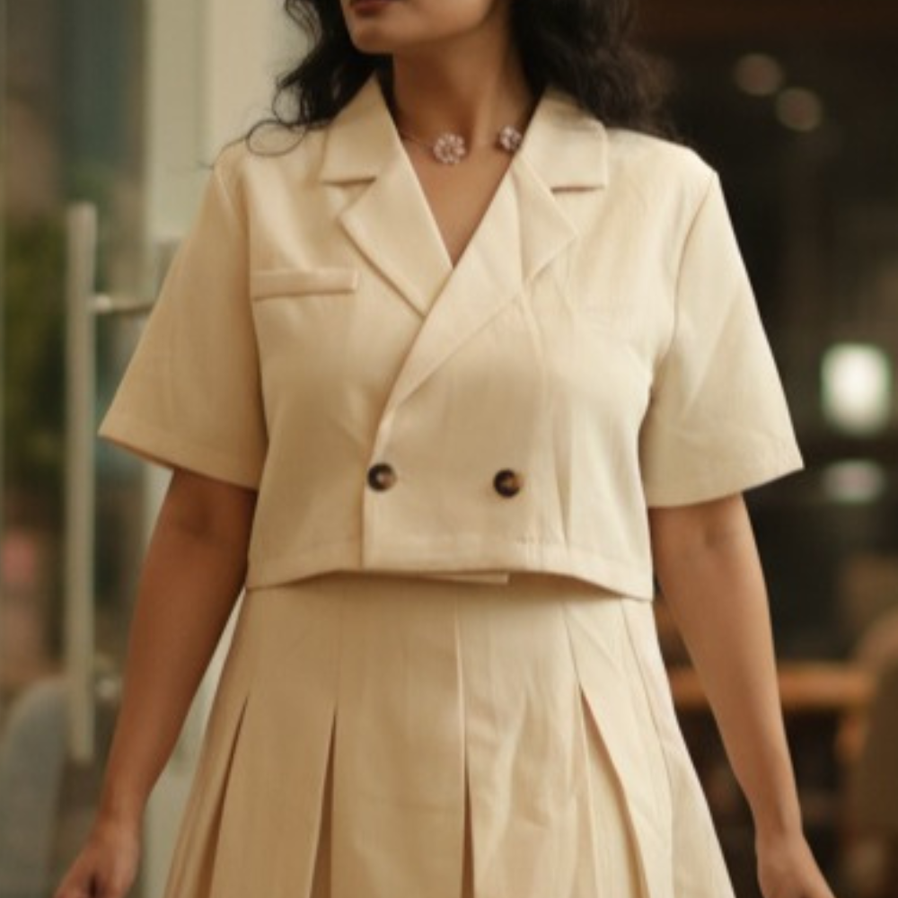 Beżowa Krótka Marynarka z Krótkim Rękawem