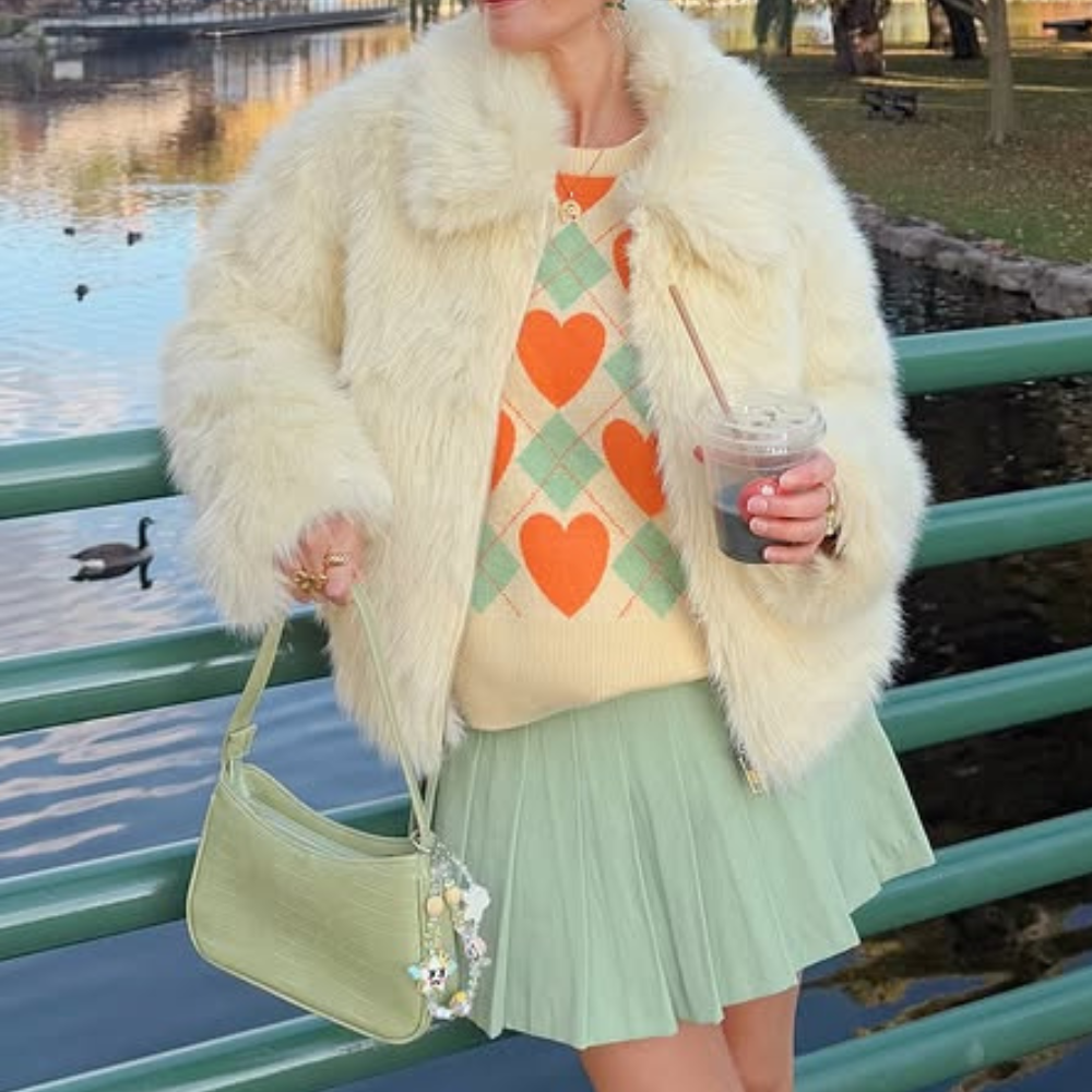 Kremowa Futrzana Kurtka Zimowa